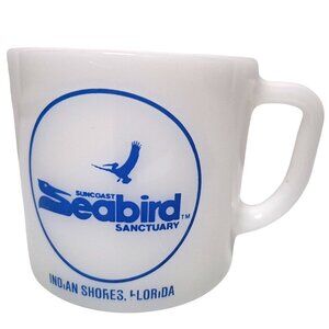 Vintage Suncoast Seabird Sanctuary Milk Glass Mug Anchor Hocking Promo Cup